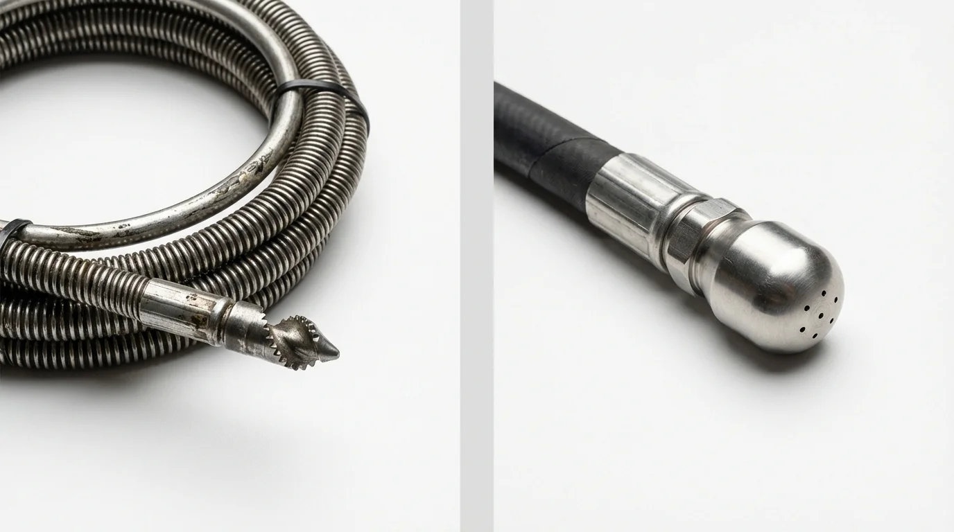 Drain snake cable and hydro jetting nozzle used for drain cleaning in Winchester, OH