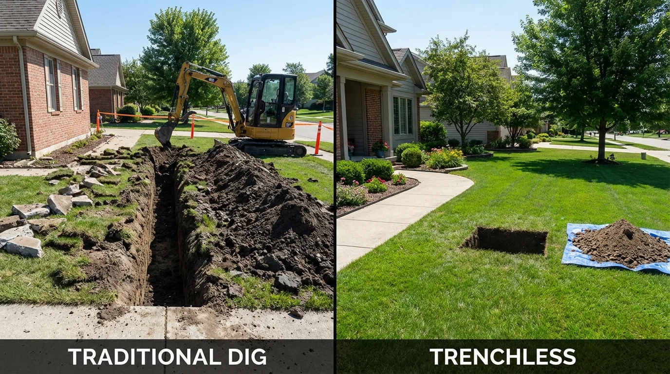 Trenchless sewer repair with minimal yard damage versus traditional excavation in Winchester, OH